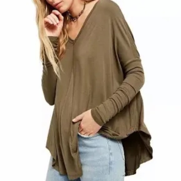 Free People Tops - Free People Moonshine Army Green Raw-Hem Dolman Tunic Small